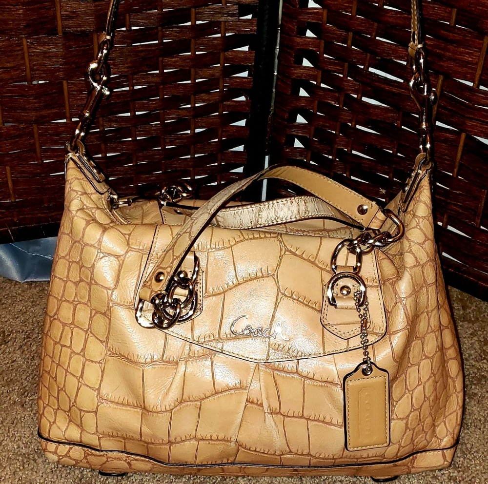 Coach Ashley 17660 Croc Embossed  Tan Leather Satc